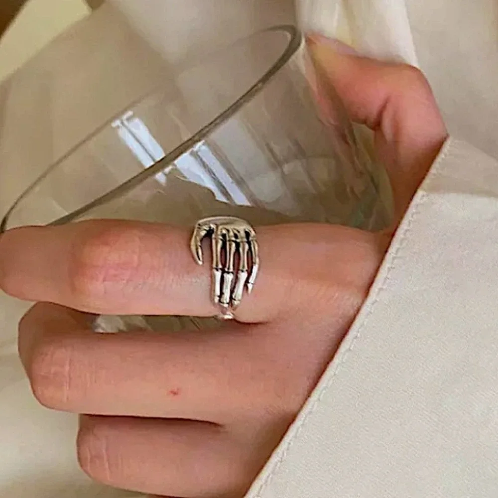 NEW STERLING SILVER SKULL SKELETON FIVE FINGER HAND DESIGN RING